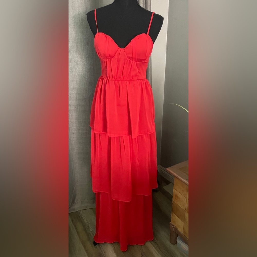 Vibrant Red Tiered Maxi Dress